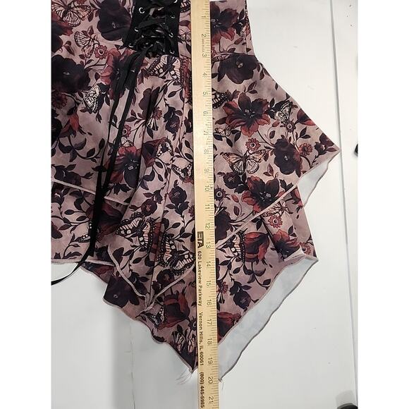 ROMWE Sz Large (8-10) Skirt Floral Butterfly Lace Up Brown Asymmetrical Flutters - Picture 7 of 8